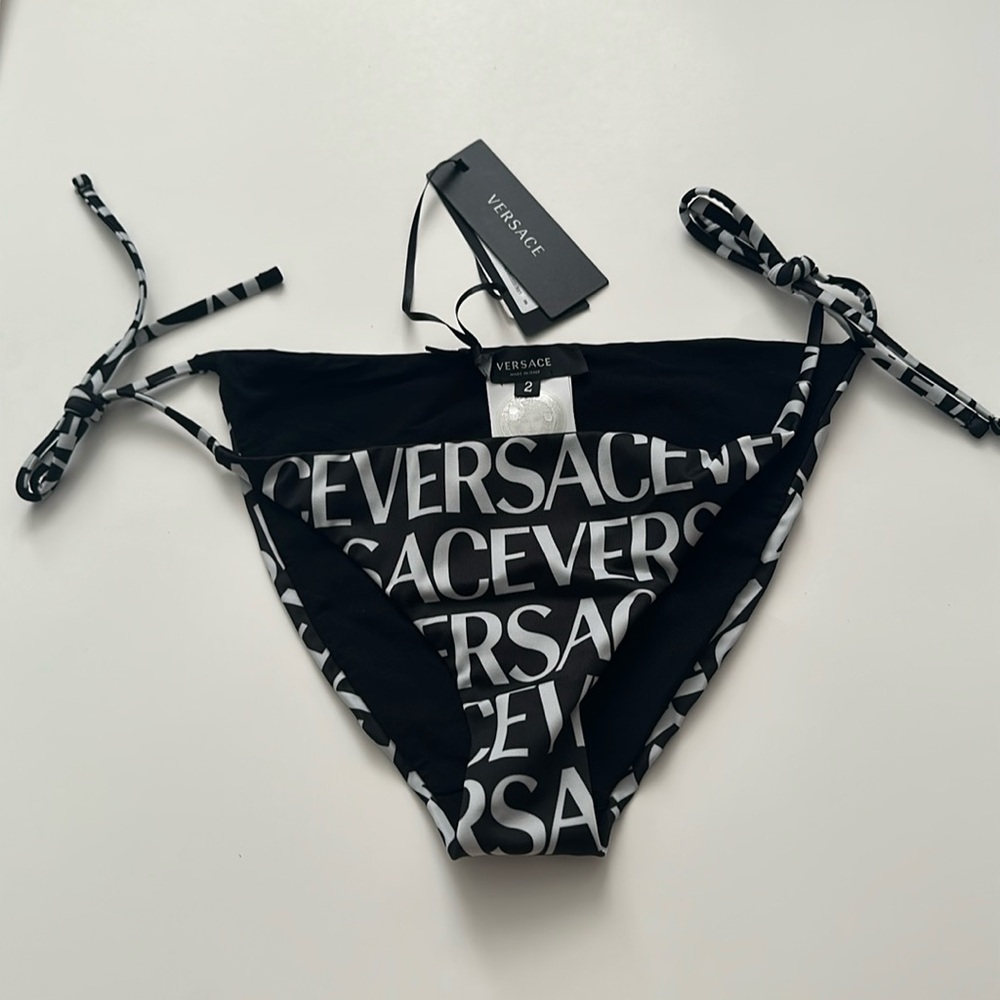 New Authentic Versace logo-print tie-fastening bikini bottoms